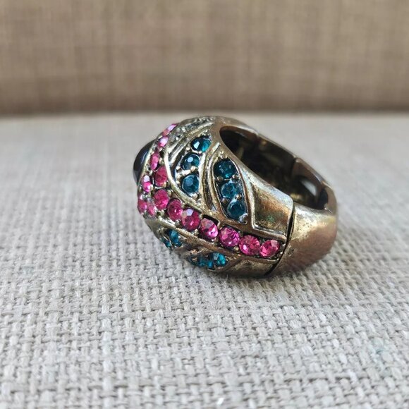 Women Ring Blue/Pink Crystals Accent Fashion Jewelry Size adjustable - Picture 8 of 12